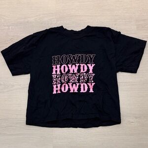 Women’s 'Howdy' Black Graphic Tee with Pink Print